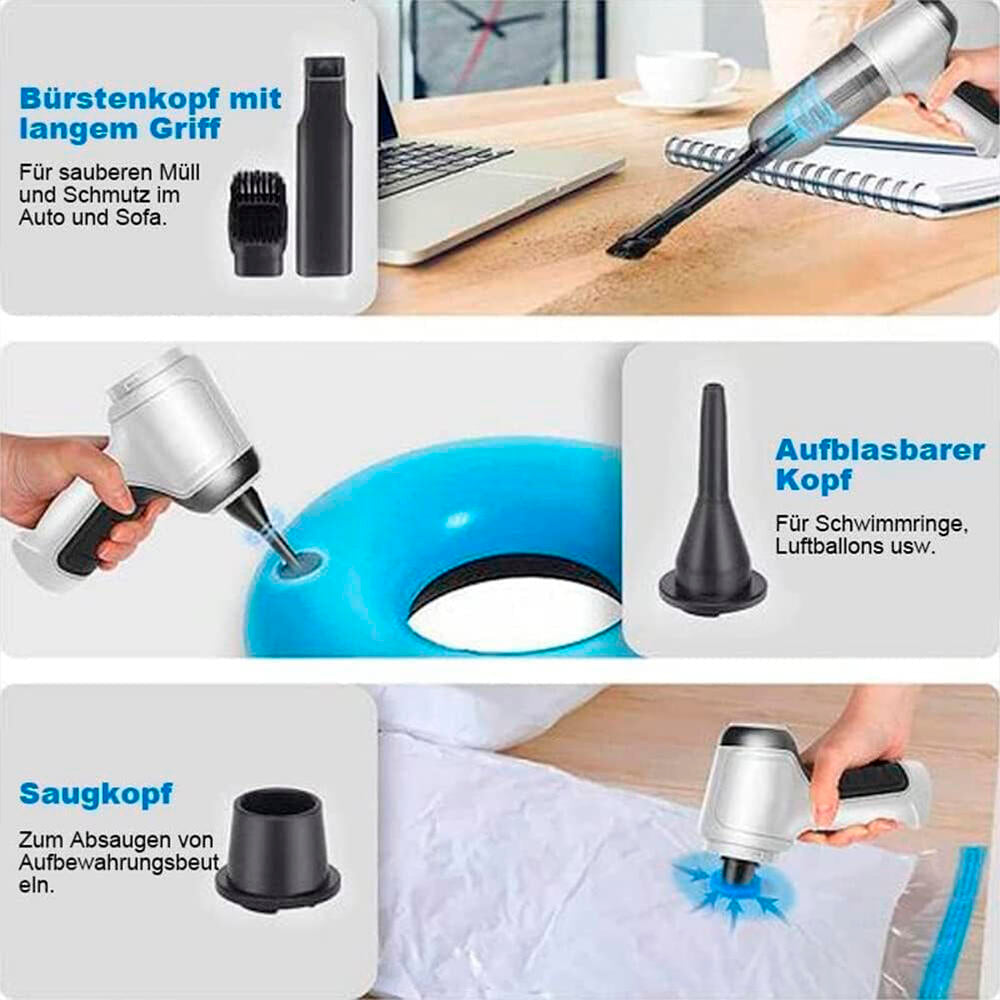 Aspiradora de Mano Inalámbrica 4 en 1 con Sopladora y Compresor, USB, para Hogar y Coche