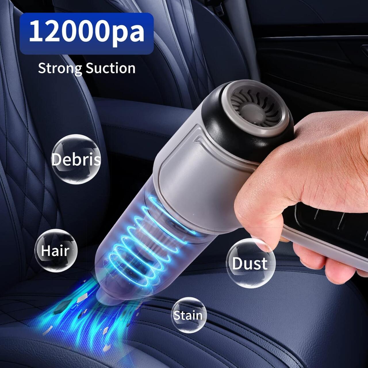 Aspiradora de Mano Inalámbrica 4 en 1 con Sopladora y Compresor, USB, para Hogar y Coche