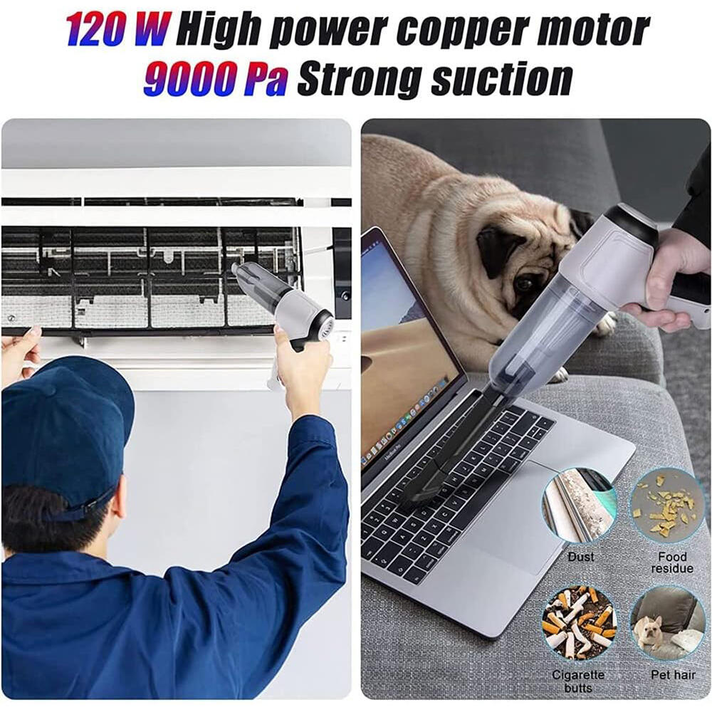 Aspiradora de Mano Inalámbrica 4 en 1 con Sopladora y Compresor, USB, para Hogar y Coche