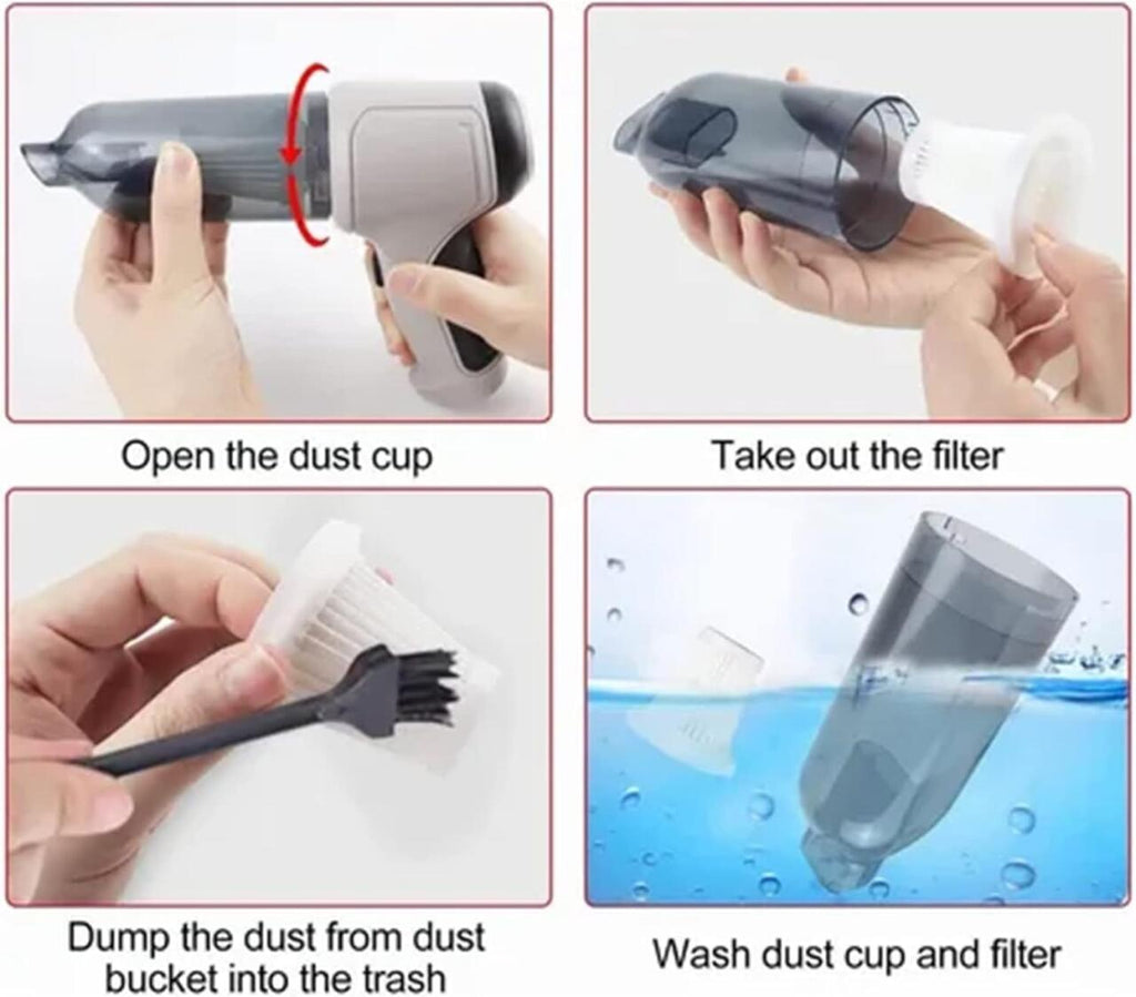 Aspiradora de Mano Inalámbrica 4 en 1 con Sopladora y Compresor, USB, para Hogar y Coche